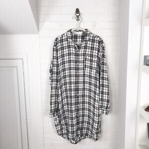 CP Shades Neutral Plaid Button Down 100% Linen Long Tunic Dress Size XS